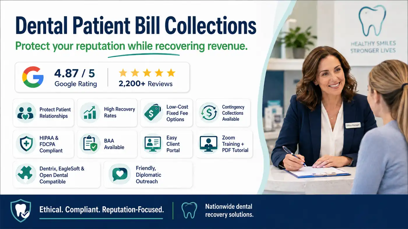 Dental patient bill collection services that protect patient relationships and practice reputation.